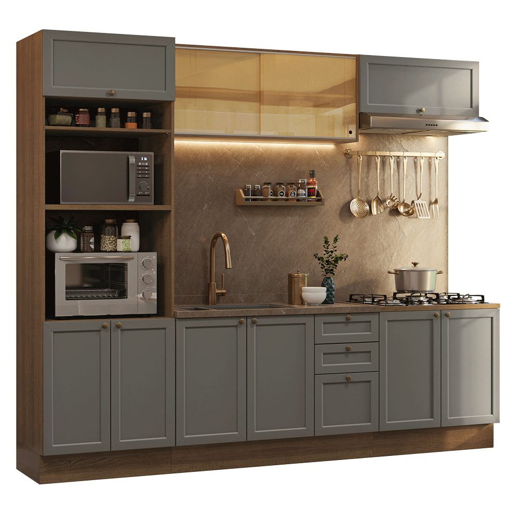 Cocina Integral Vik 2.70 Metros Marrón/Gris 02