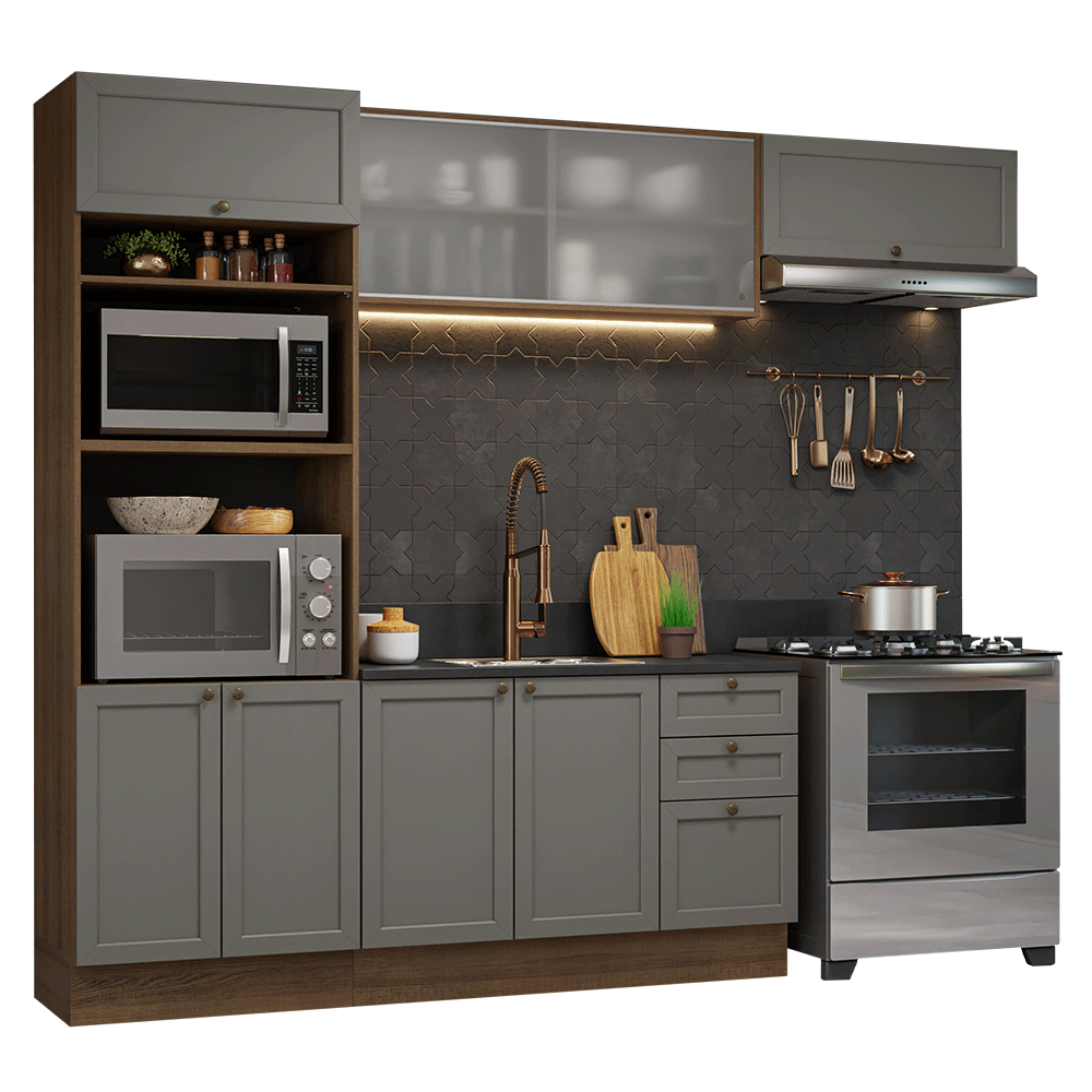 Cocina Integral Vik 2.70 Metros Marrón/Gris 03