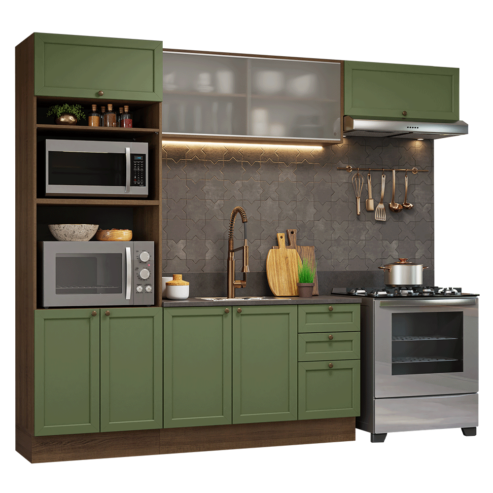 Cocina Integral Vik 2.70 Metros Marrón/Verde 03