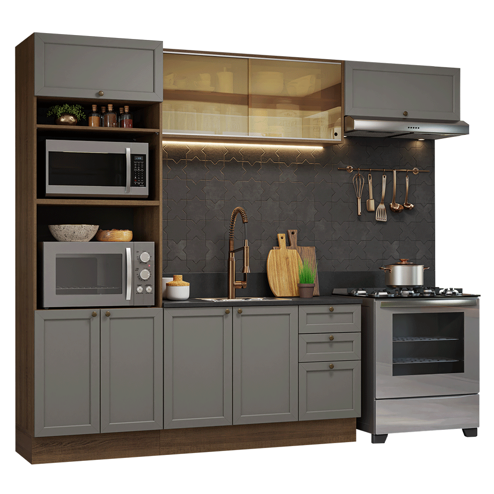 Cocina Integral Vik 2.70 Metros Marrón/Gris 04