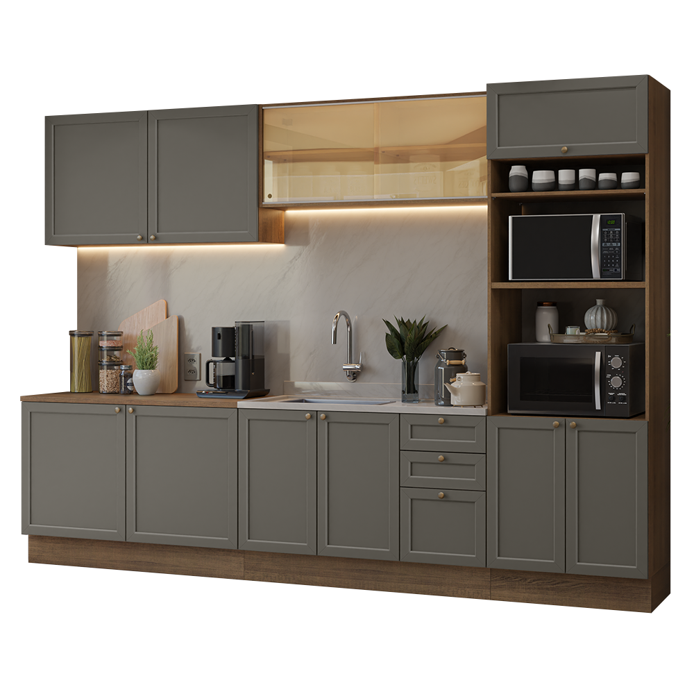 Cocina Integral Vik 3.10 Metros Marrón/Gris 01