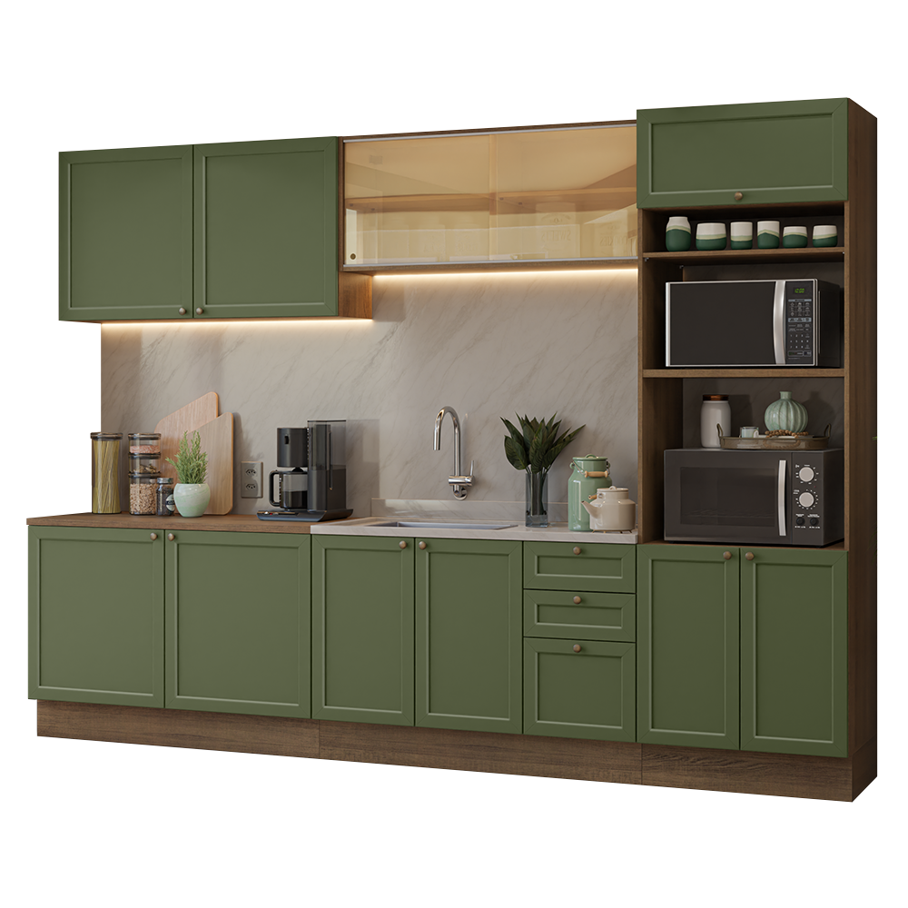 Cocina Integral Vik 3.10 Metros Marrón/Verde 01