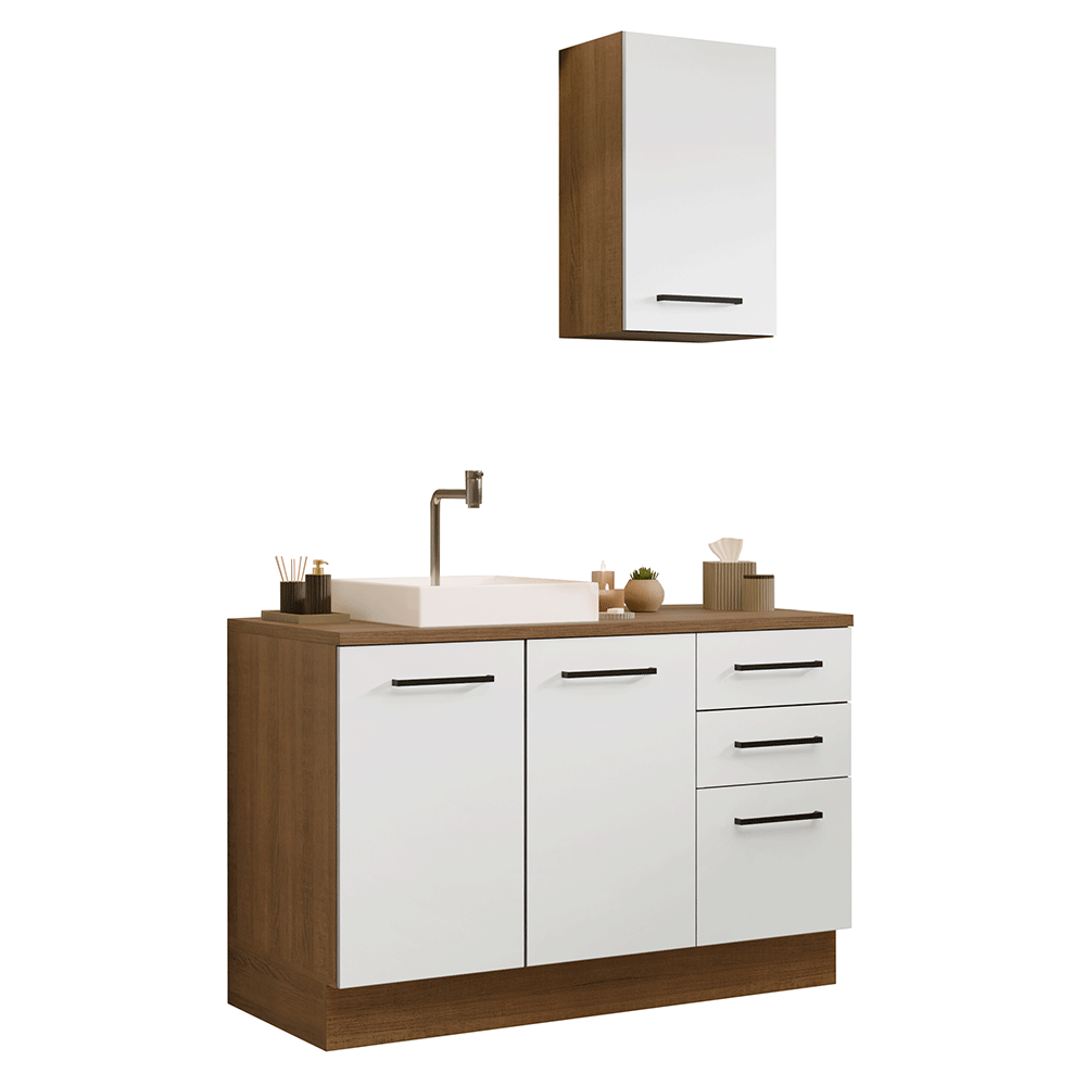 Conjunto de Mueble para Baño Agata 1.20 m 3 Puertas 3 Cajones Marrón/Blanco
