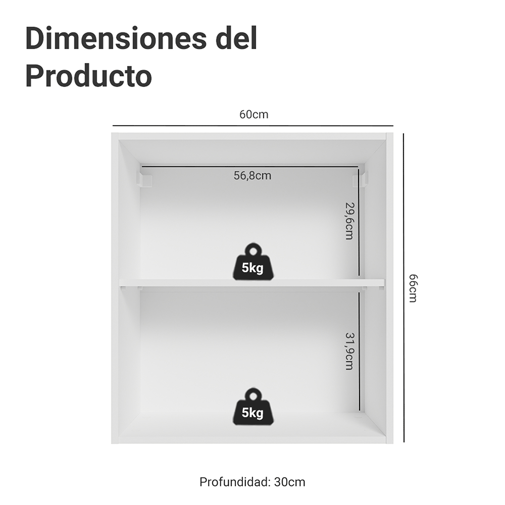Mueble para Dormitorio Madesa Neo con 2 nichos abiertos 60 cm Blanco