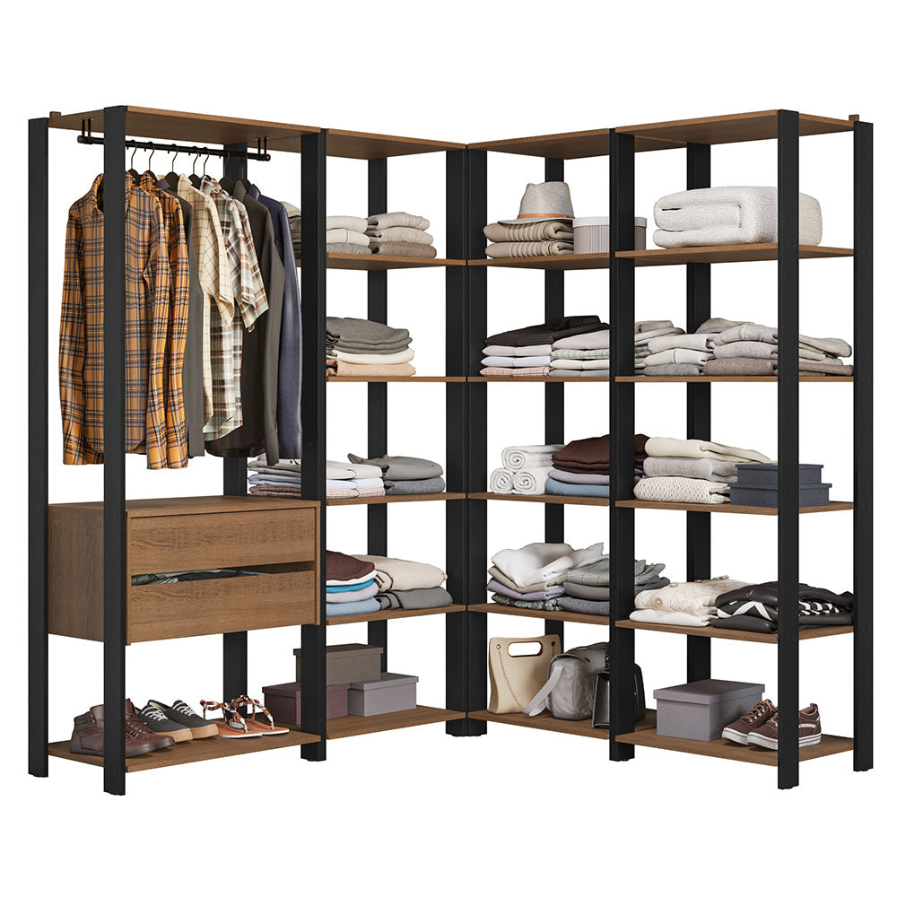 Clóset Modulado Abierto Valencia 2 Cajones 17 Niveles 180 cm x 337 cm x 45 cm Marrón/Negro 05