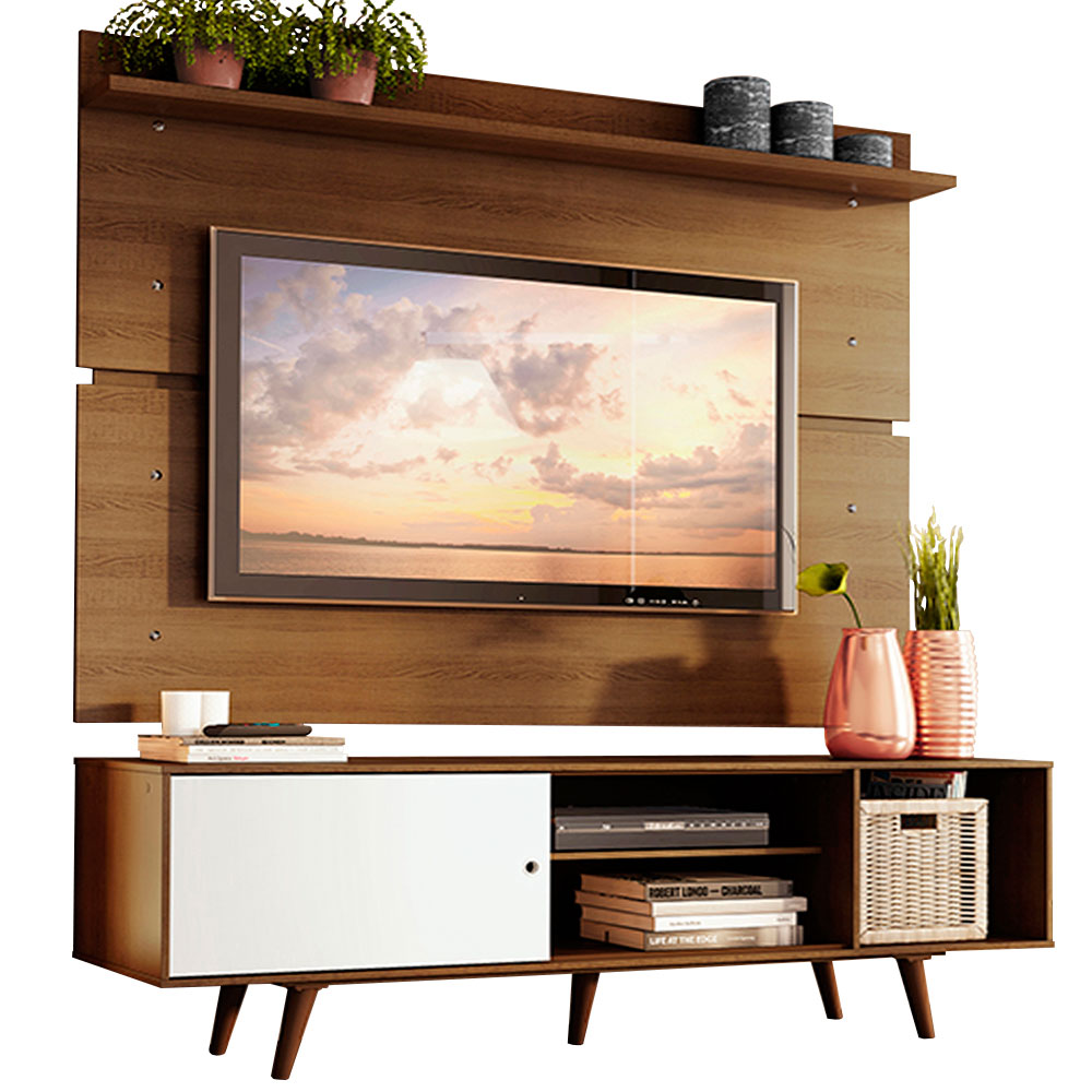 Centro de Entretenimiento para TV Dubai Mesa y Panel Hasta 65 Pulgadas Marrón/Blanco (Patas Marrón)