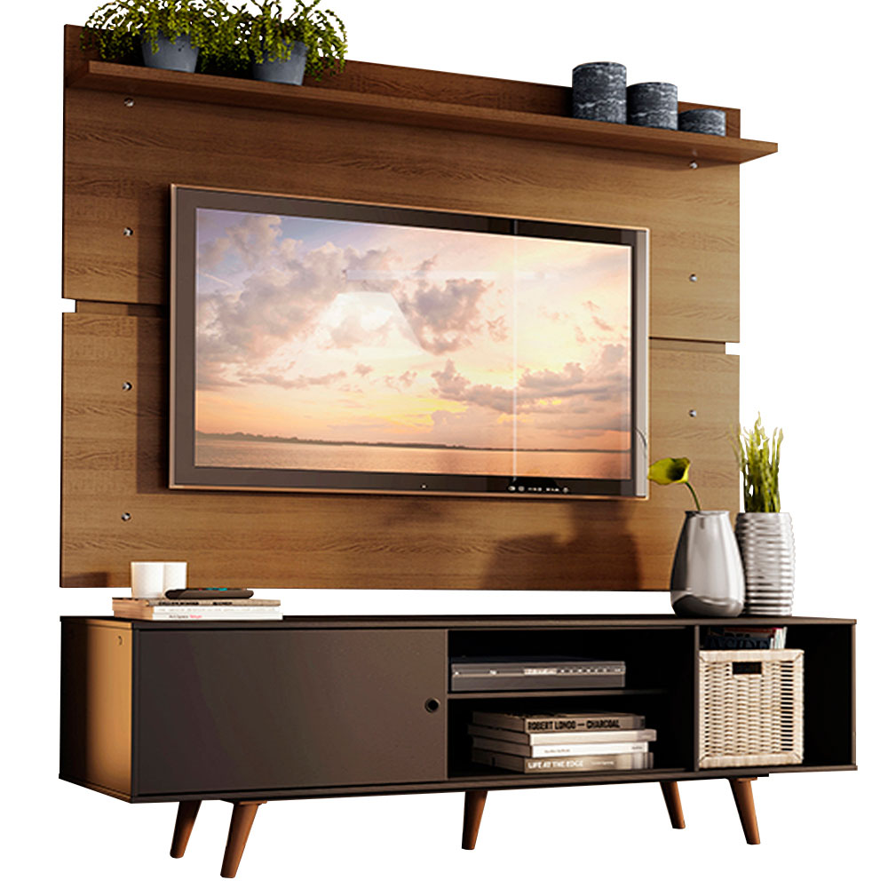 Centro de Entretenimiento para TV Dubai Mesa y Panel Hasta 65 Pulgadas Negro/Marrón (Patas Marrón)