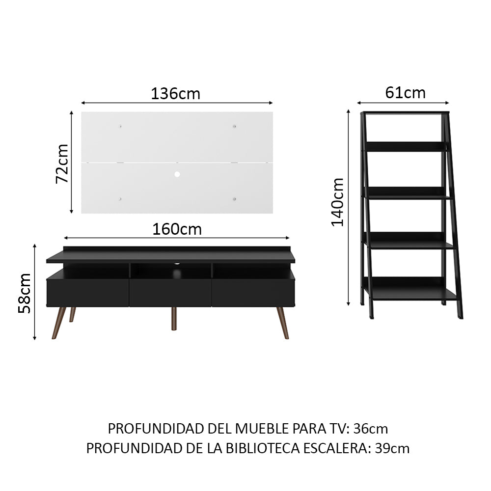 Centro Entretenimiento para TV Londres Mesa y Panel + Estante Librero