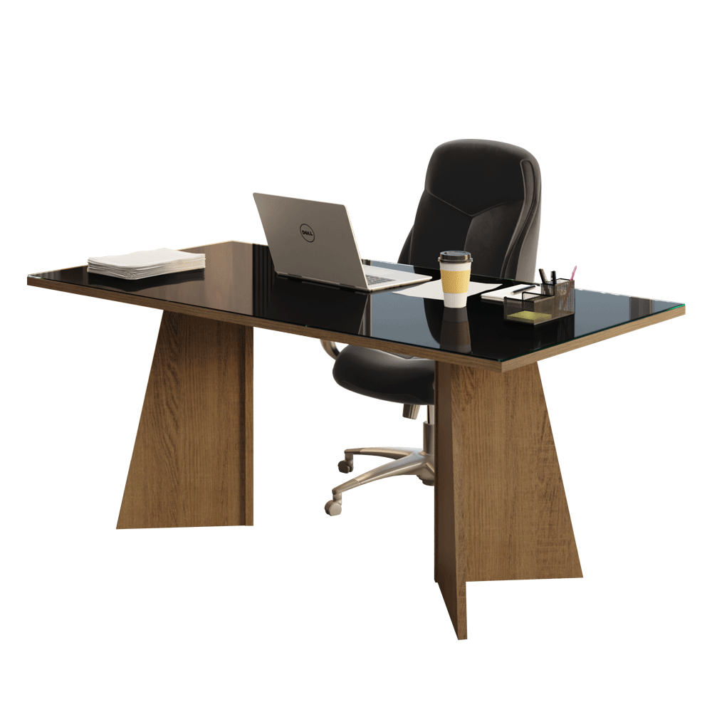 Escritorio Ejecutivo de Oficina Madesa con Superficie de Madera y Cristal 180 cm