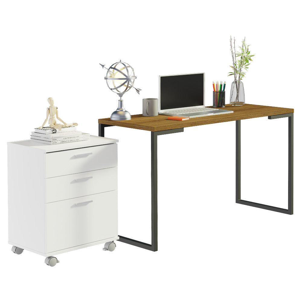 Escritorio de Oficina Industrial y Cajonera Madesa MarrónBlanco