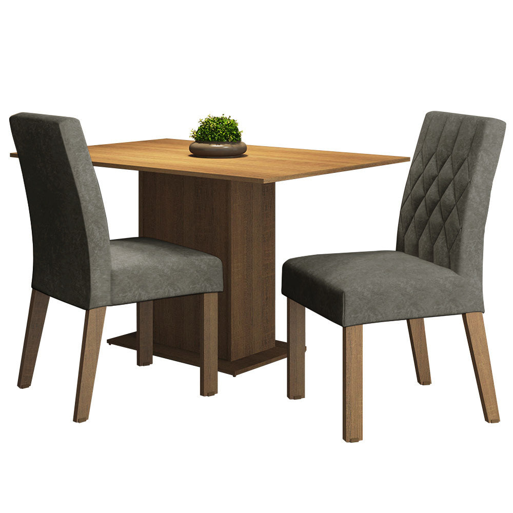 Juego de Comedor Tainá con 2 Sillas Marrón/Plateado