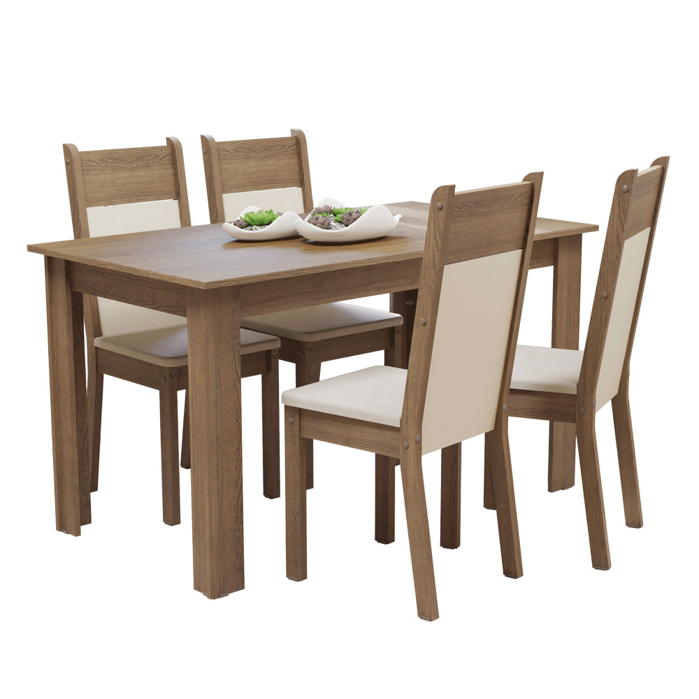 Juego de Comedor Cali con 4 Sillas Marrón/Crema