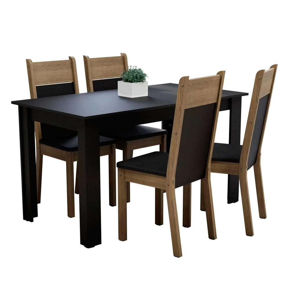 Juego de Comedor Havana con 4 Sillas Negro/Marrón
