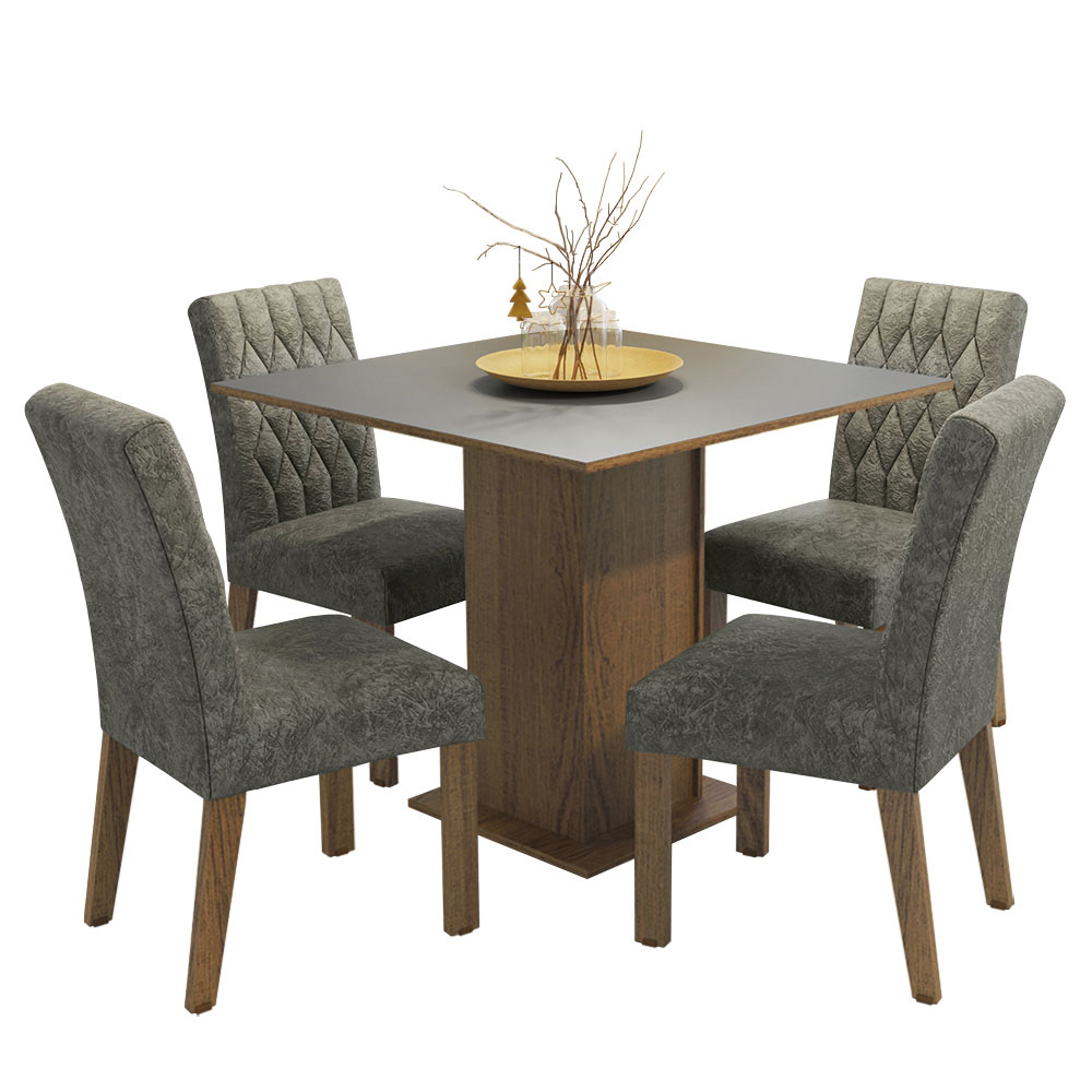 Juego de Comedor Livia con 4 Sillas Marrón/Gris/Plateado