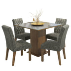 Juego de Comedor Anaju con 4 Sillas - Tablero de Madera y Cubierta de Cristal Marrón/Gris/Plateado