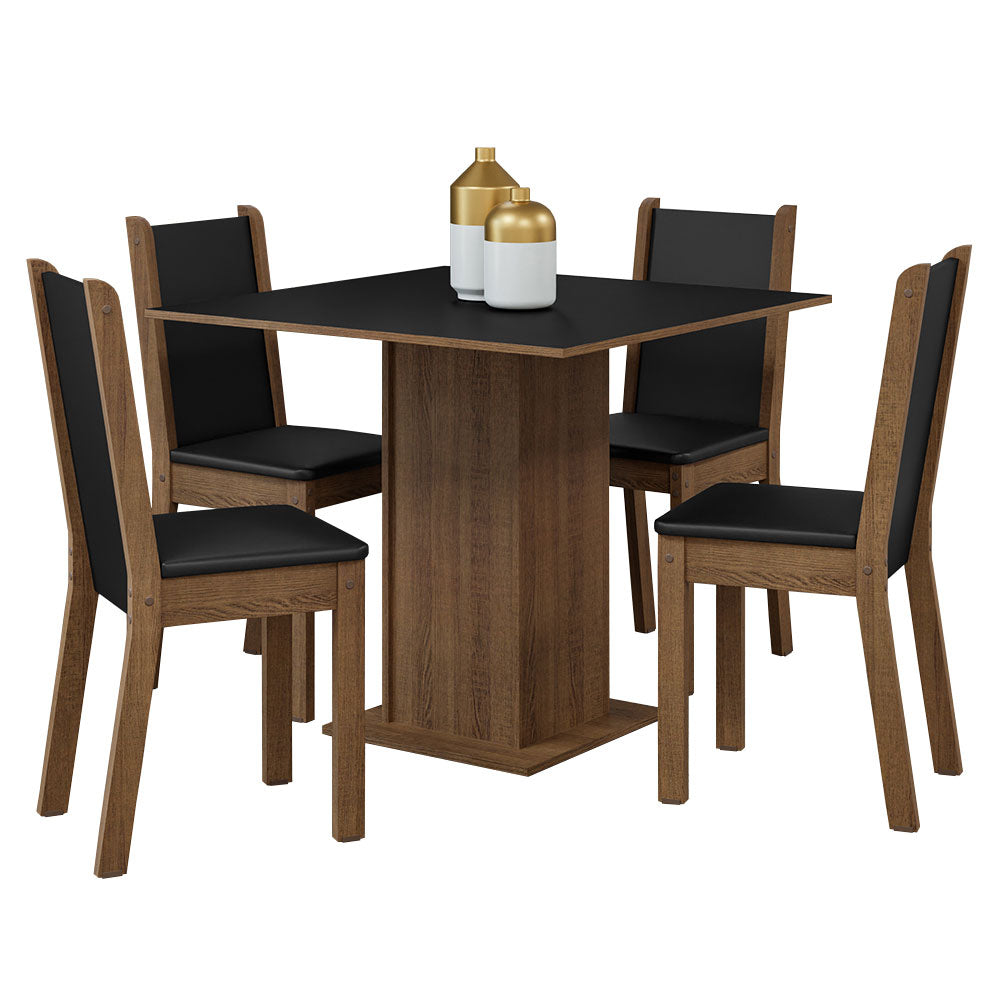 Juego de Comedor Briana con 4 Sillas Marrón/Negro