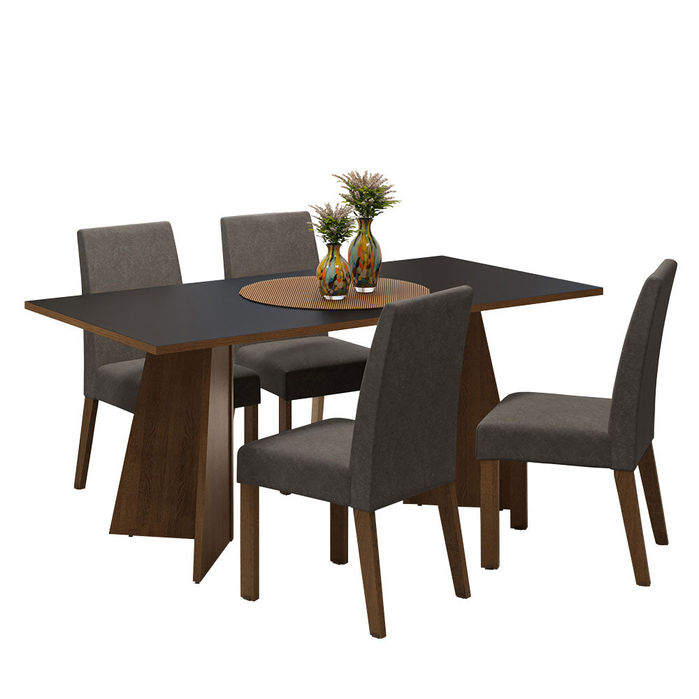 Juego de Comedor April con 4 Sillas Marrón/Negro/Plateado