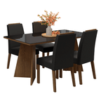 Juego de Comedor Braga con 4 Sillas - Tablero de Madera y Cristal Marrón/Negro/Oxford