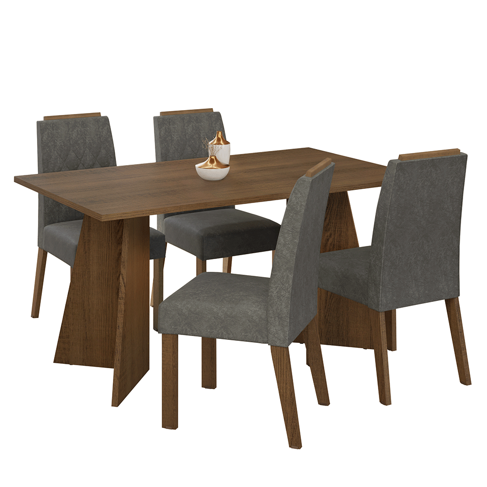 Juego de Comedor Tulum con 4 Sillas Marrón/Plateado