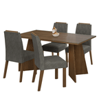 Juego de Comedor Porto con 4 Sillas - Tablero de Madera y Cristal Marrón/Plateado