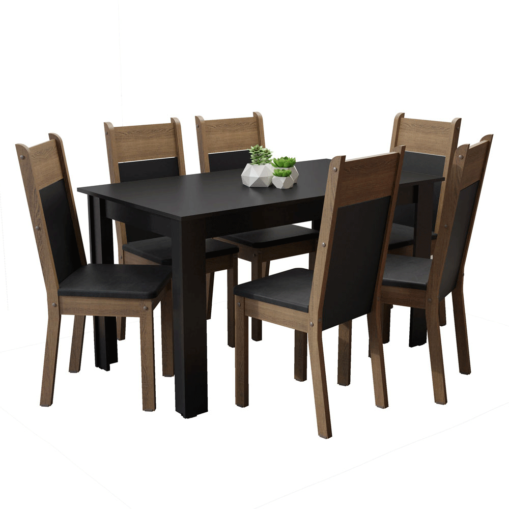 Juego de Comedor Medelin con 6 Sillas Negro/Marrón/Sintético Negro