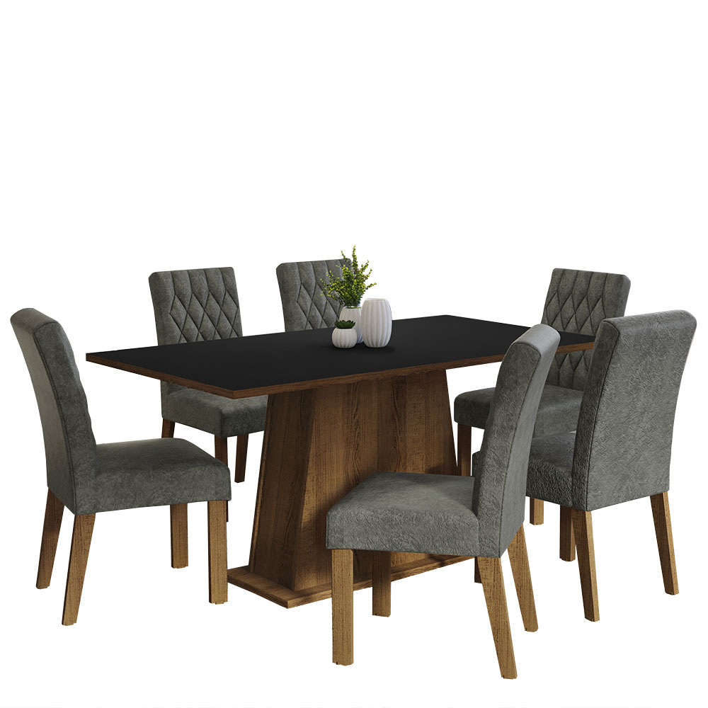 Juego de Comedor Britney con 6 Sillas Marrón/Negro/Plateado