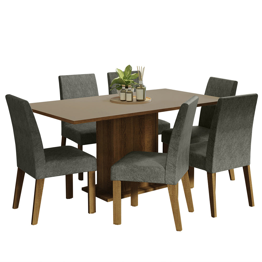 Juego de Comedor Renata con 6 Sillas Marrón/Crema/Plateado