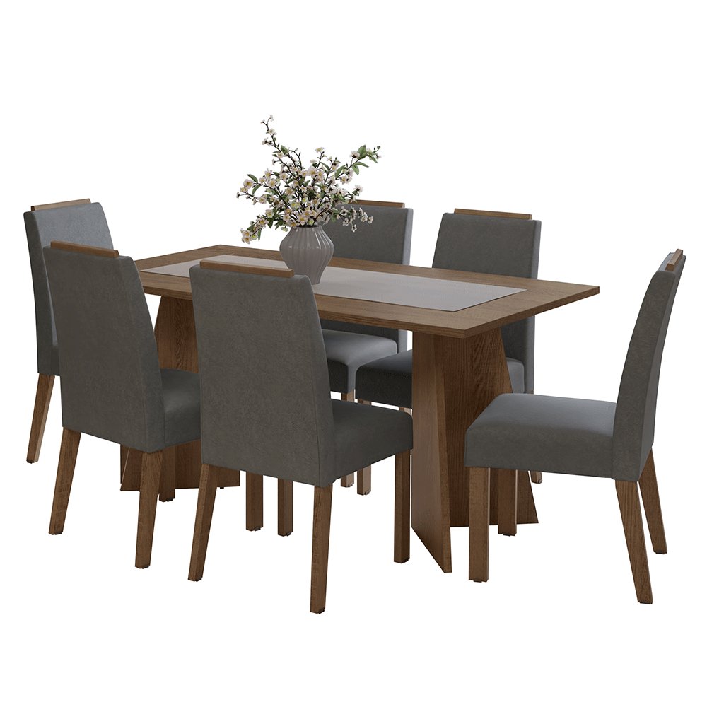Juego de Comedor Soho con 6 Sillas Marrón/Plateado