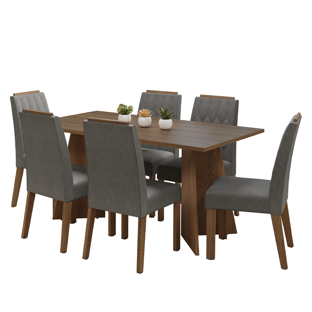 Juego de Comedor Leon con 6 Sillas Marrón/Plateado