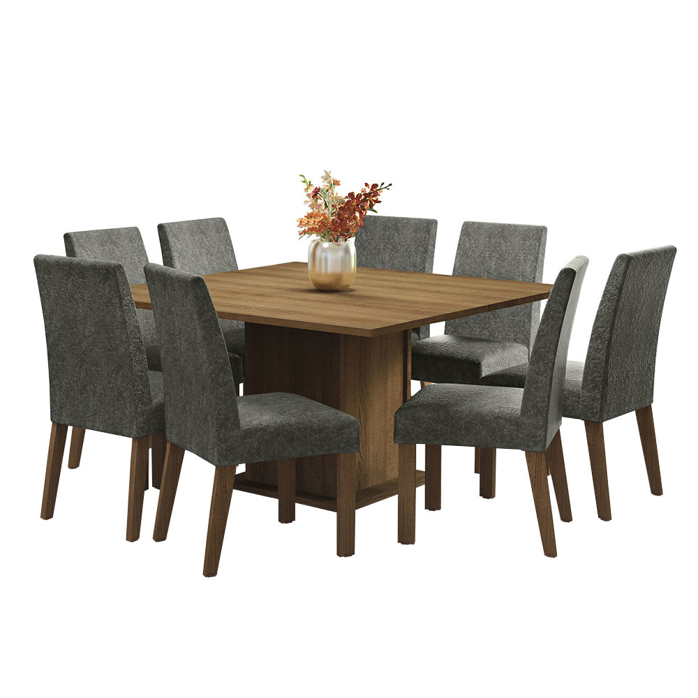 Juego de Comedor Doris con 8 Sillas Marrón/Plateado