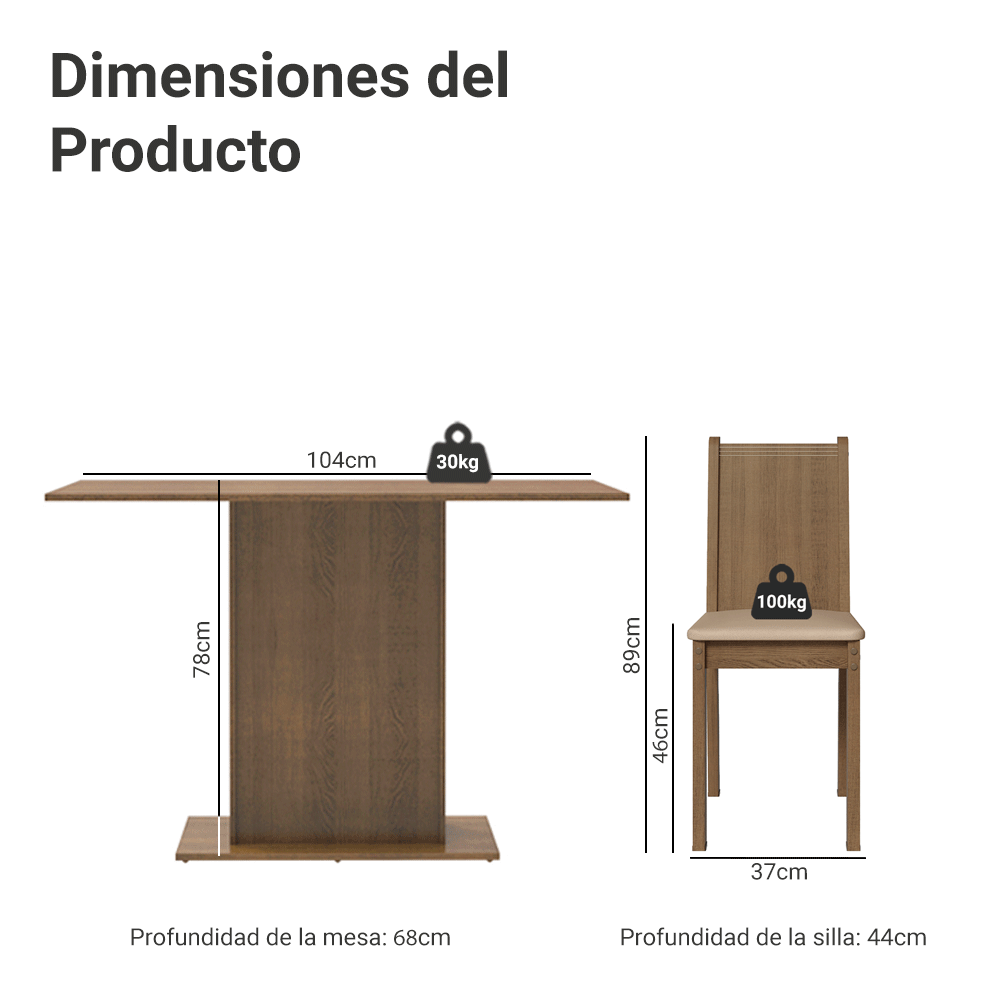 Juego de Comedor Lexy con 4 Sillas