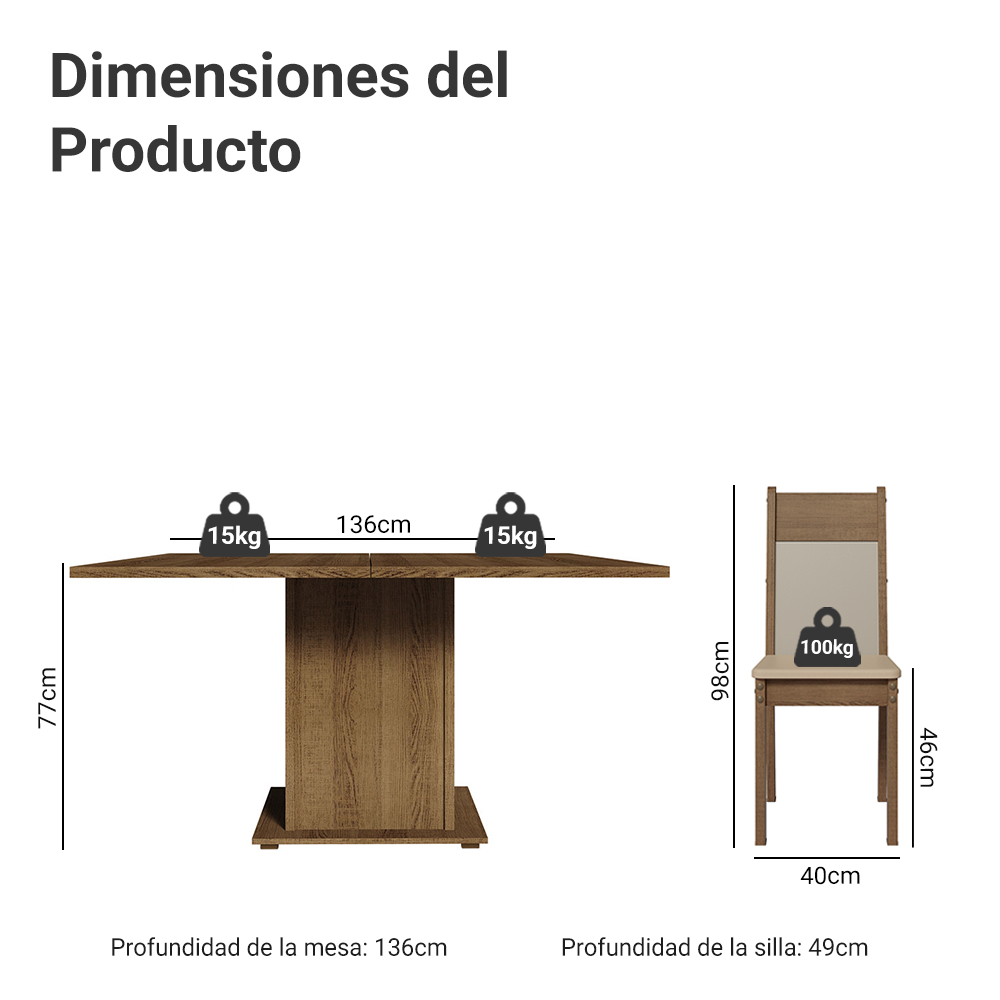 Juego de Comedor Panamá con 8 Sillas Marrón/Crema/Sintético Beige