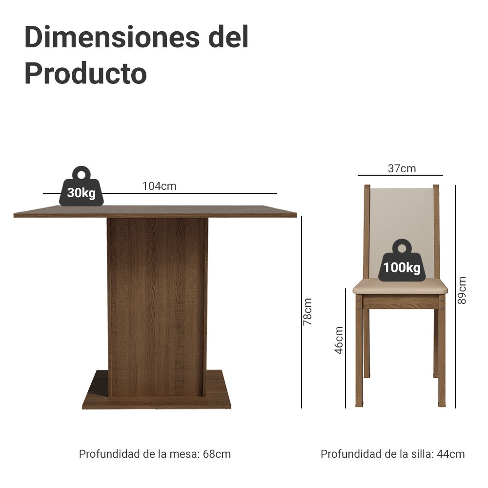 Juego de Comedor Talita con 4 Sillas