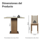 Juego de Comedor Moscou Plus con 4 Sillas - Tablero de Madera y Cubierta de Cristal
