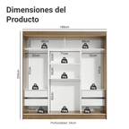Clóset Reno 3 Puertas Corredizas 4 Cajones Marrón 180 cm x 205 cm x 54 cm