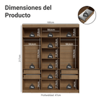 Closet Venus 6 Puertas 4 Cajones 2 Espejos MarrónNegro