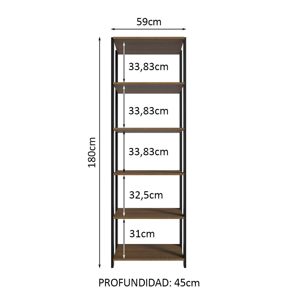 Clóset Abierto Valencia con 6 Niveles Marrón/Negro 180 cm x 59 cm x 45 cm