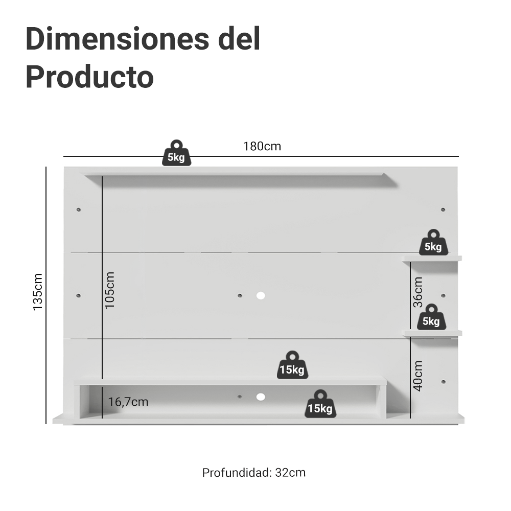 Centro de Entretenimiento Panel para TV Alfa Hasta 60 Pulgadas Blanco