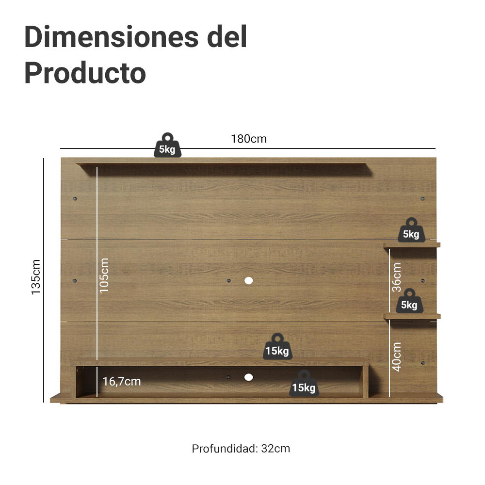 Centro de Entretenimiento Panel para TV Alfa Hasta 60 Pulgadas Marrón