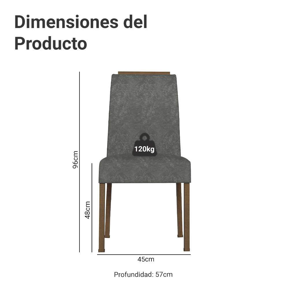 Kit 2 Sillas de Comedor Madesa 4255 Silver con Borde Superior MarrónPlateado