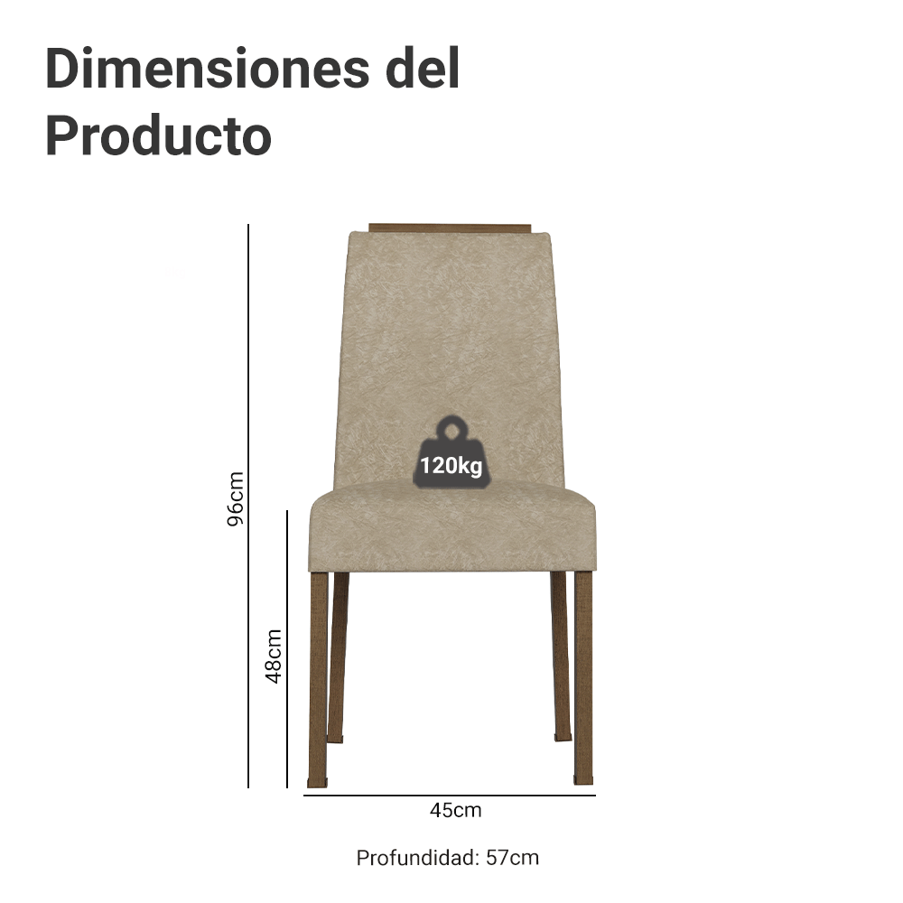 Kit 2 Sillas de Comedor Madesa 4255 con Borde Superior MarrónImperial