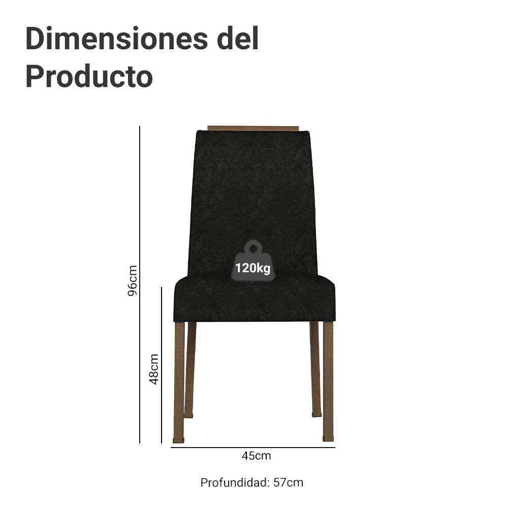 Kit 4 Sillas de Comedor Madesa 4255 Oxford con Borde Superior MarrónOxford