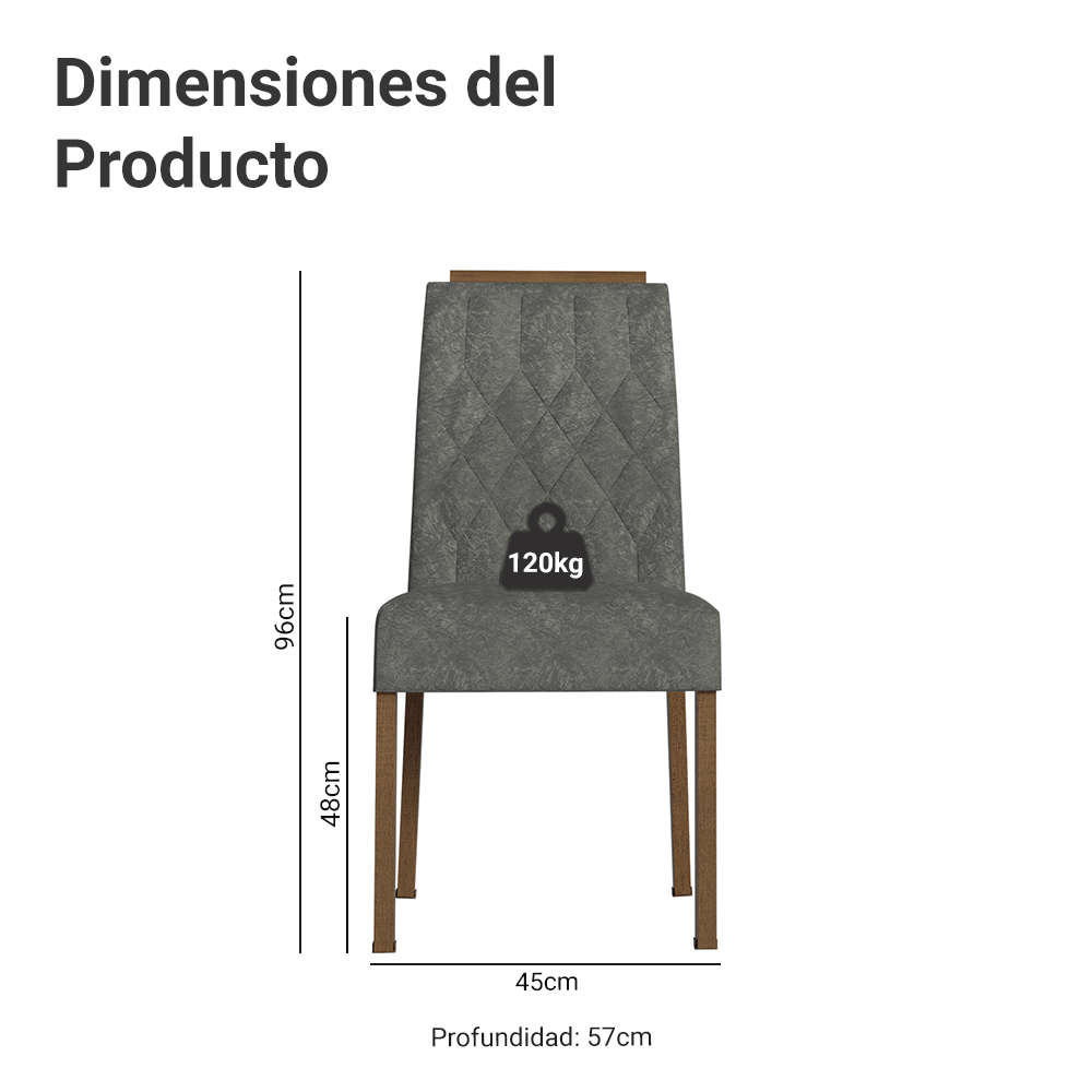 Kit 2 Sillas de Comedor Madesa 4256 Silver con Borde Superior MarrónPlateado