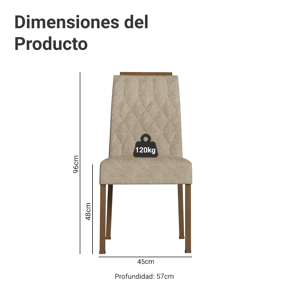 Kit 2 Sillas de Comedor Madesa 4256 con Borde Superior MarrónImperial