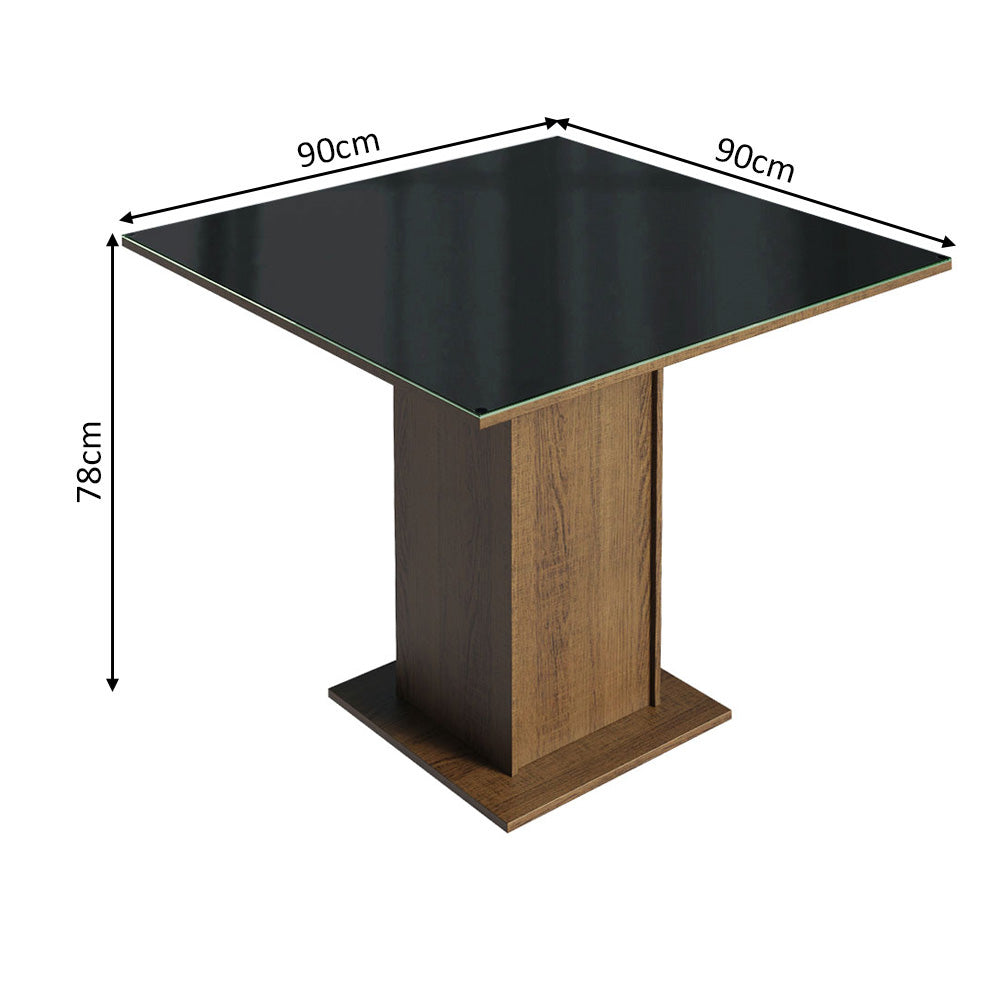 Mesa de Comedor Cuadrada 4 Puestos - Tablero de Madera y Cristal