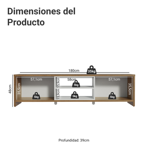Centro de Entretenimiento Mesa para TV Metz Hasta 75 Pulgadas