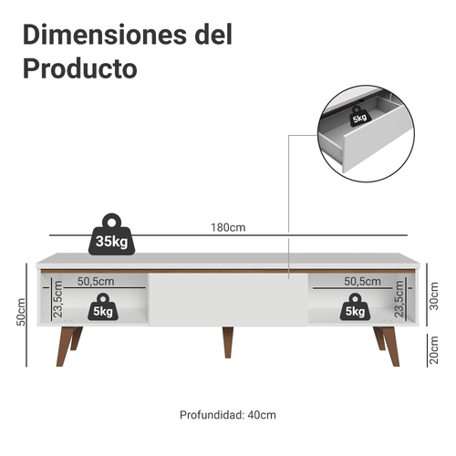 Centro de Entretenimiento Mesa para TV Doha Hasta 80 Pulgadas Blanco