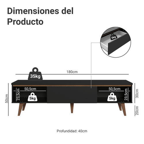 Centro de Entretenimiento Mesa para TV Doha Hasta 80 Pulgadas Negro