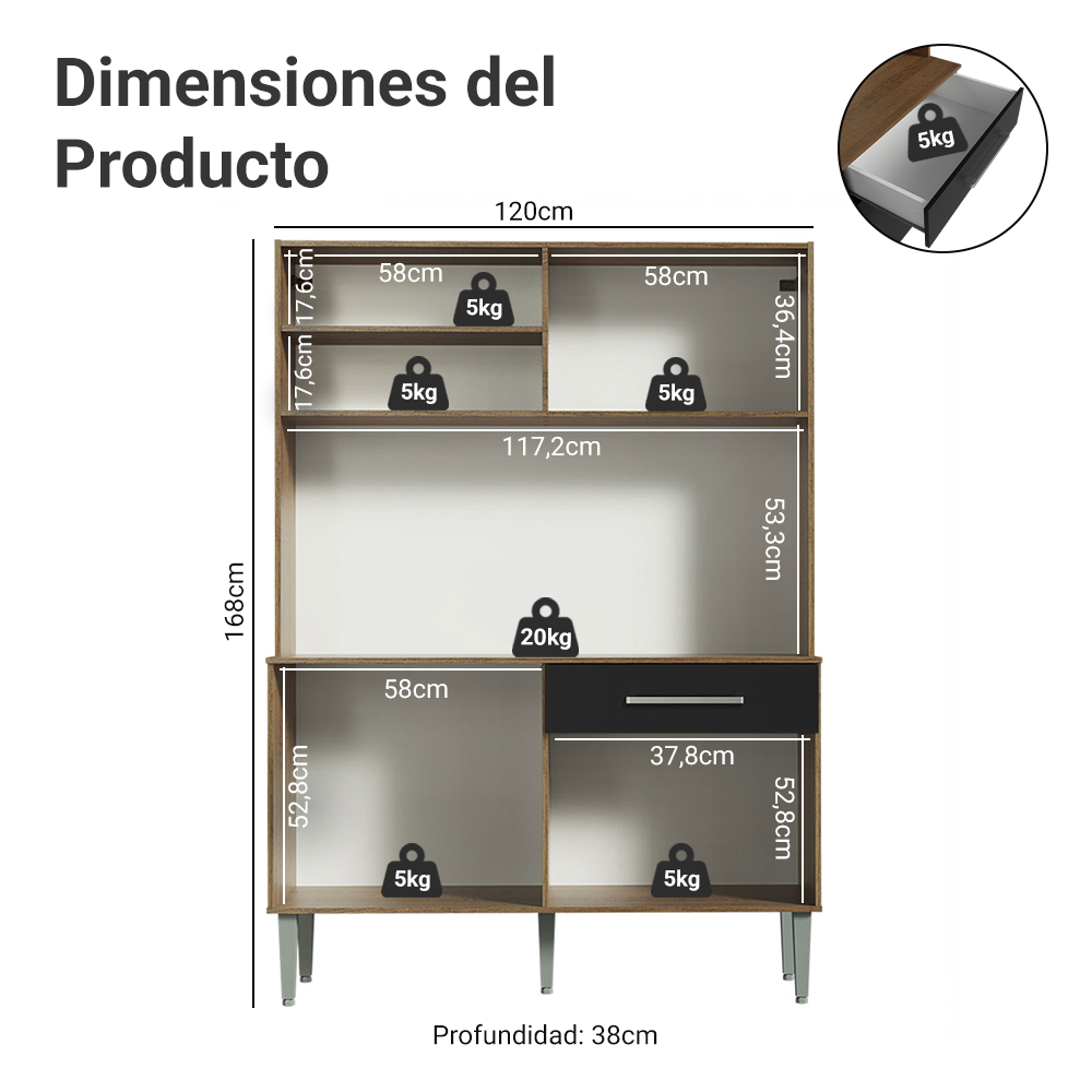 Mueble de Cocina Compacta Life 1.20 Metros