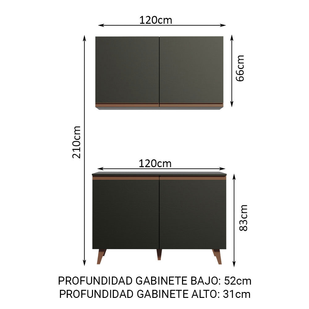 Kit Mueble de Cocina Superior y Mueble Bajo Reims 1.20 m Negro